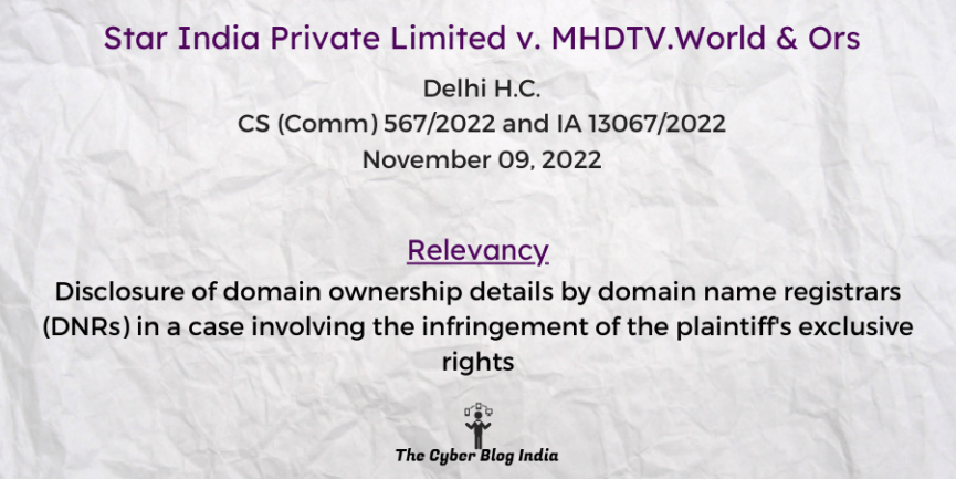 Disclosure of domain ownership details by domain name registrars (DNRs) in a case involving the infringement of the plaintiff's exclusive rights