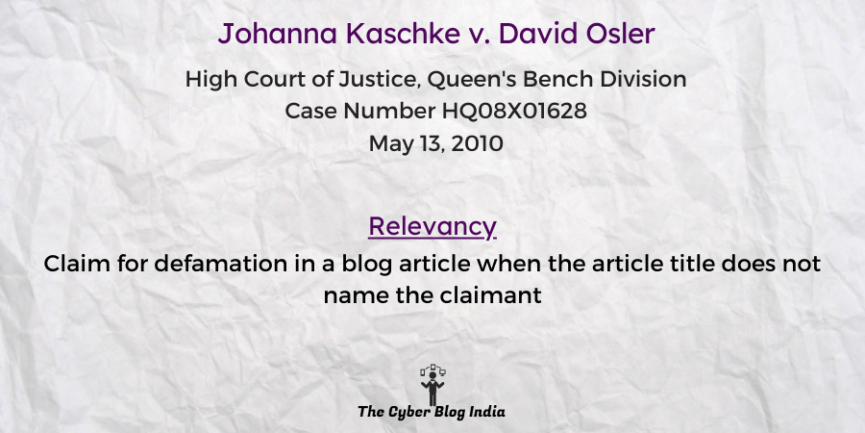 Claim for defamation in a blog article when the article title does not name the claimant