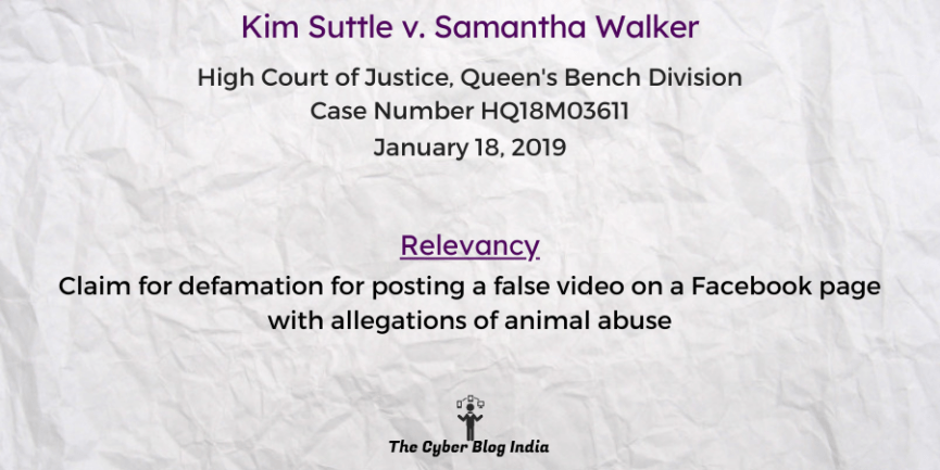 Claim for defamation for posting a false video on a Facebook page with allegations of animal abuse