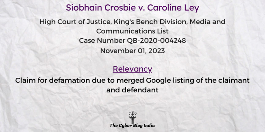 Claim for defamation due to merged Google listing of the claimant and defendant