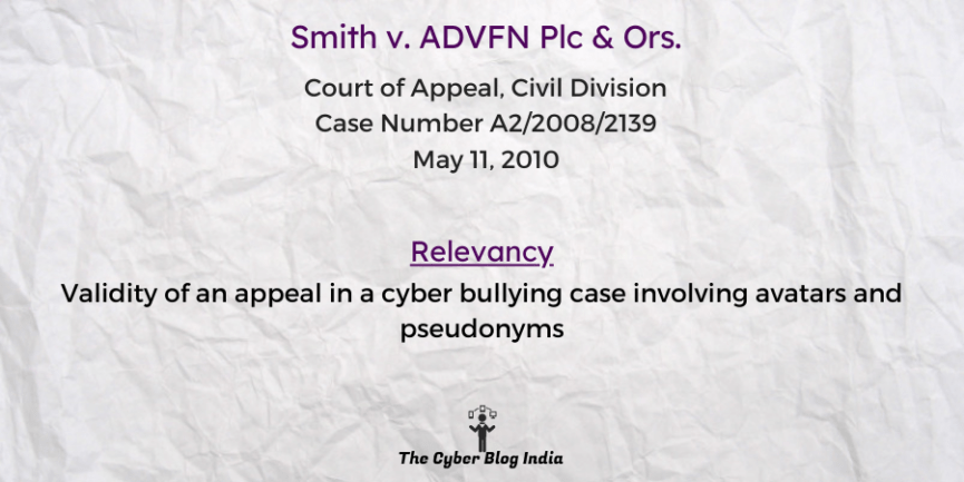 Validity of an appeal in a cyber bullying case involving avatars and pseudonyms