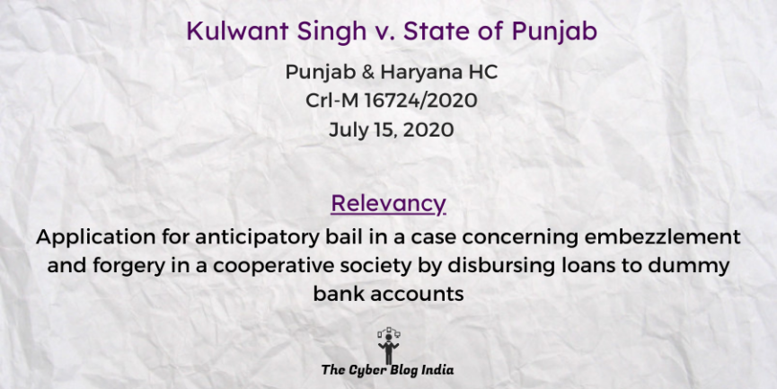 Application for anticipatory bail in a case concerning embezzlement and forgery in a cooperative society by disbursing loans to dummy bank accounts