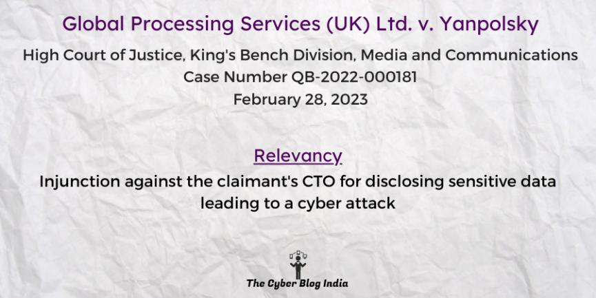 Injunction against the claimant's CTO for disclosing sensitive data leading to a cyber attack