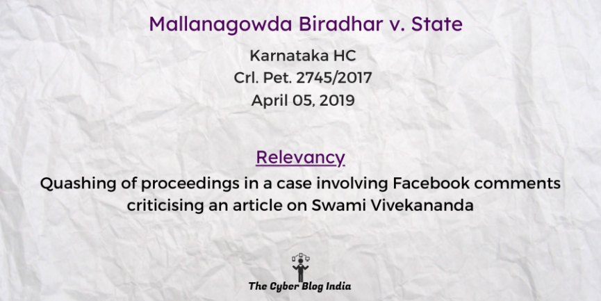 Quashing of proceedings in a case involving Facebook comments criticising an article on Swami Vivekananda