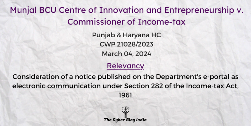 Consideration of a notice published on the Department's e-portal as electronic communication under Section 282 of the Income-tax Act, 1961