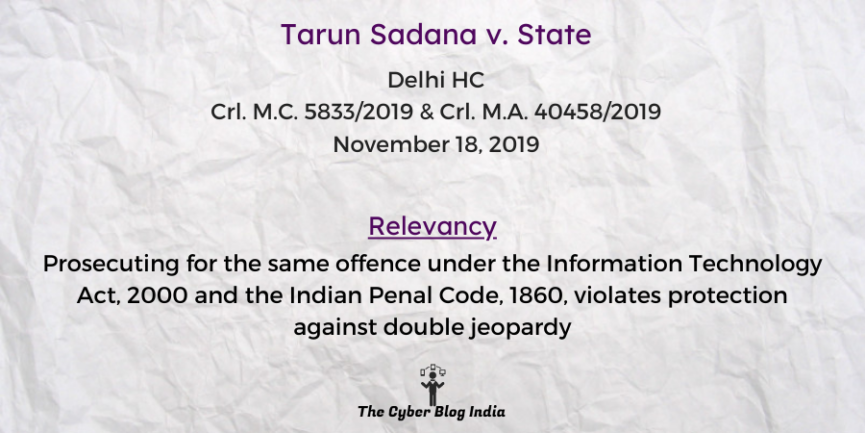 Prosecuting for the same offence under the Information Technology Act, 2000 and the Indian Penal Code, 1860, violates protection against double jeopardy