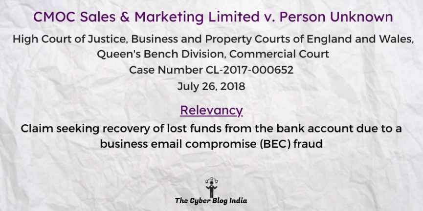 Claim seeking recovery of lost funds from the bank account due to a business email compromise (BEC) fraud