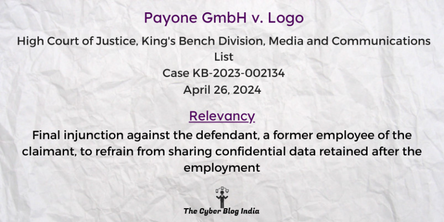 Final injunction against the defendant, a former employee of the claimant, to refrain from sharing confidential data retained after the employment